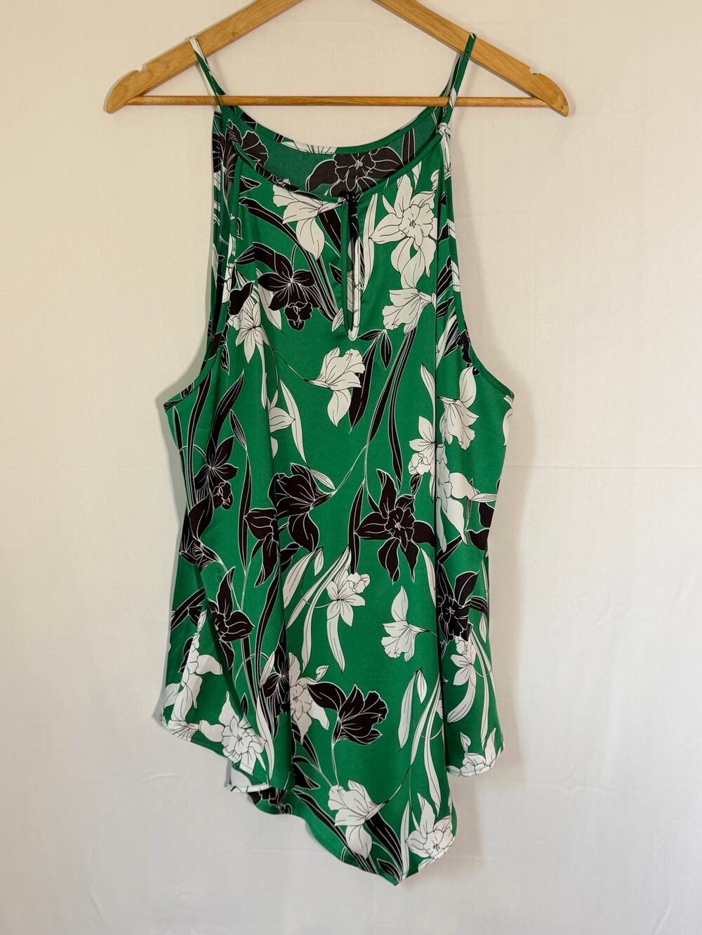 Worthington Petite Green Floral Botanical Sleeveless Blouse Tank Top Silk PXXL